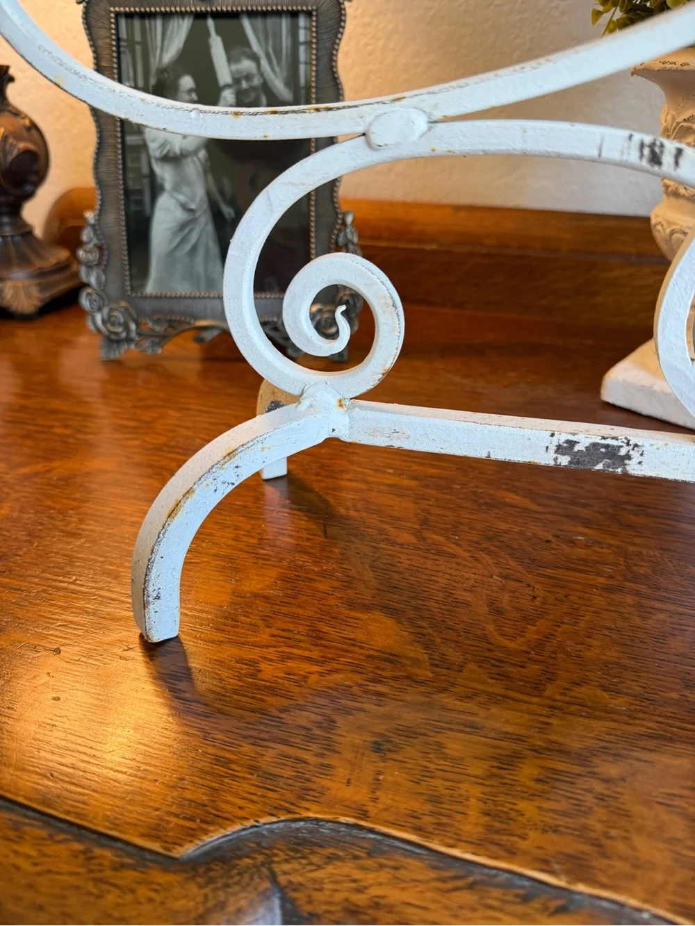 Vintage Cast Iron White Farmhouse 5-Arm Candle Holder with Genuine Patina